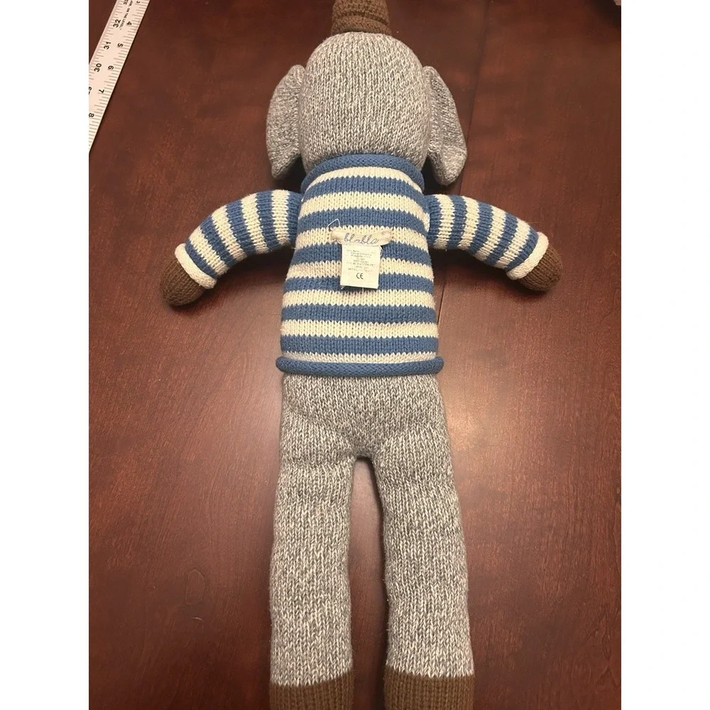 Blabla‎ Knit Cotton 19'' Elephant Gray Striped Soft Plush Toys Sock Doll stuffed